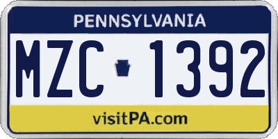 PA license plate MZC1392