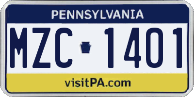 PA license plate MZC1401