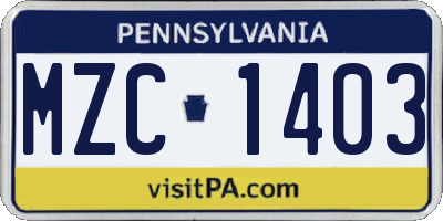 PA license plate MZC1403