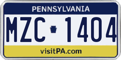 PA license plate MZC1404