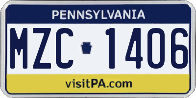 PA license plate MZC1406