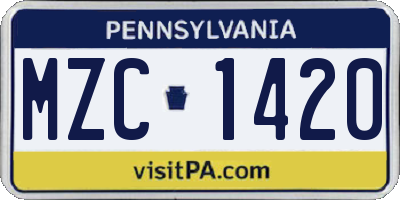 PA license plate MZC1420