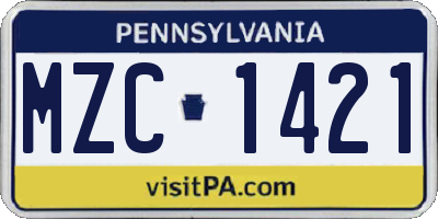 PA license plate MZC1421