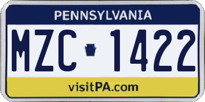PA license plate MZC1422