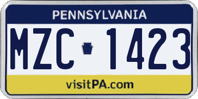 PA license plate MZC1423