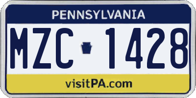 PA license plate MZC1428