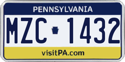 PA license plate MZC1432
