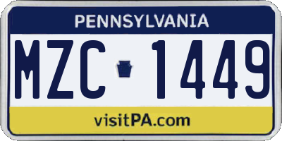 PA license plate MZC1449