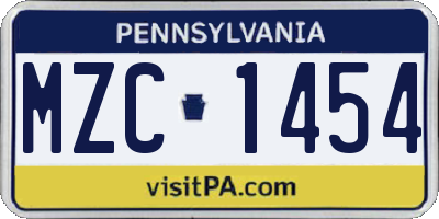 PA license plate MZC1454