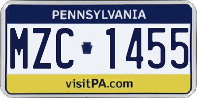 PA license plate MZC1455