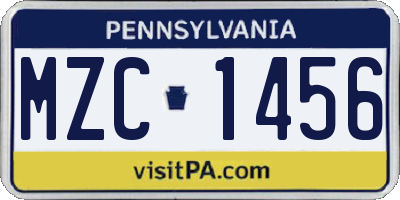 PA license plate MZC1456