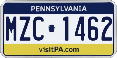 PA license plate MZC1462