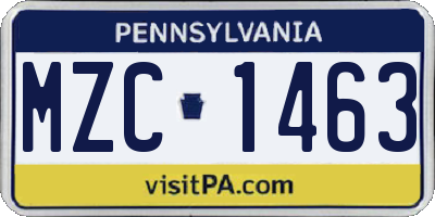PA license plate MZC1463