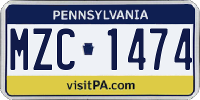 PA license plate MZC1474