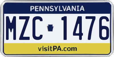 PA license plate MZC1476