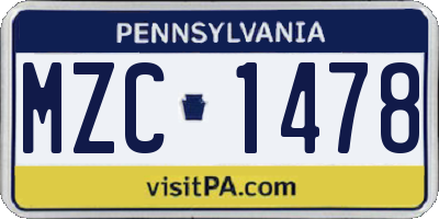 PA license plate MZC1478