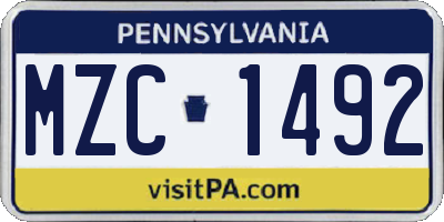 PA license plate MZC1492