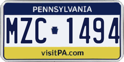 PA license plate MZC1494