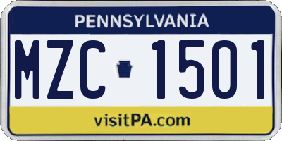 PA license plate MZC1501