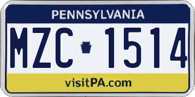 PA license plate MZC1514