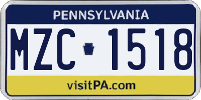 PA license plate MZC1518