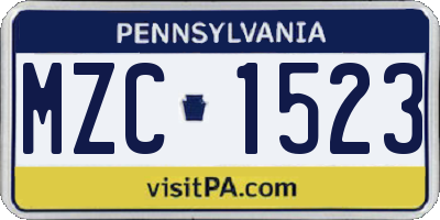 PA license plate MZC1523