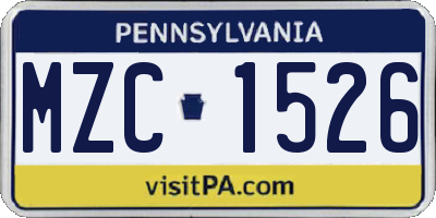 PA license plate MZC1526