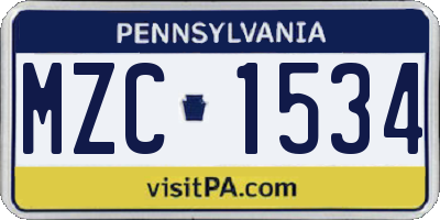 PA license plate MZC1534