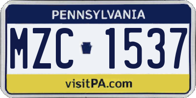 PA license plate MZC1537