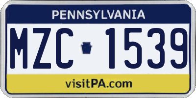 PA license plate MZC1539