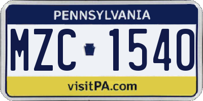 PA license plate MZC1540
