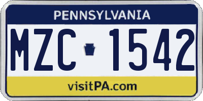 PA license plate MZC1542