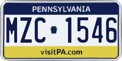 PA license plate MZC1546