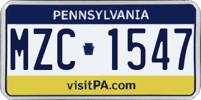 PA license plate MZC1547