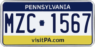 PA license plate MZC1567