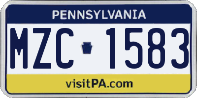 PA license plate MZC1583