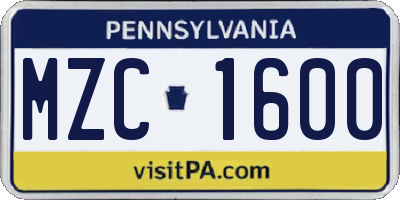 PA license plate MZC1600