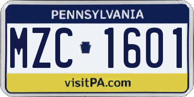PA license plate MZC1601