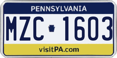 PA license plate MZC1603