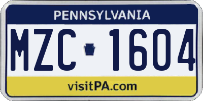PA license plate MZC1604