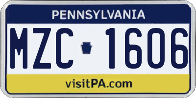 PA license plate MZC1606