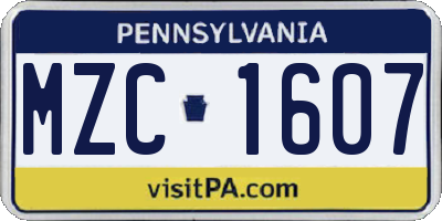 PA license plate MZC1607