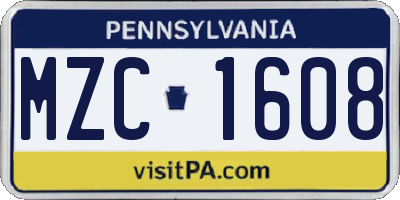 PA license plate MZC1608