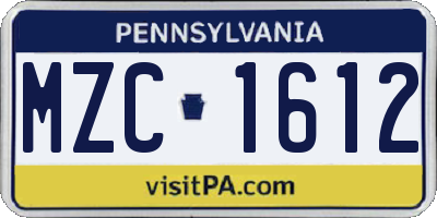 PA license plate MZC1612