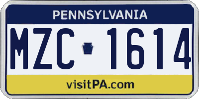 PA license plate MZC1614
