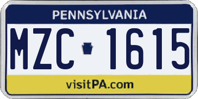 PA license plate MZC1615