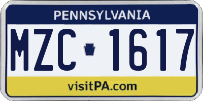 PA license plate MZC1617