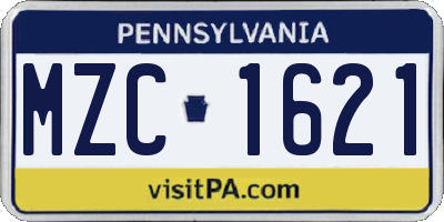 PA license plate MZC1621