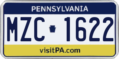 PA license plate MZC1622