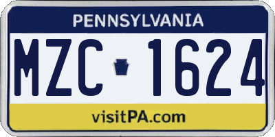 PA license plate MZC1624